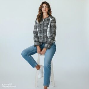 Vintage Crisca Mixed Plaid Contrast Tweed Jacket | Size 36 (Fits S/4-6)